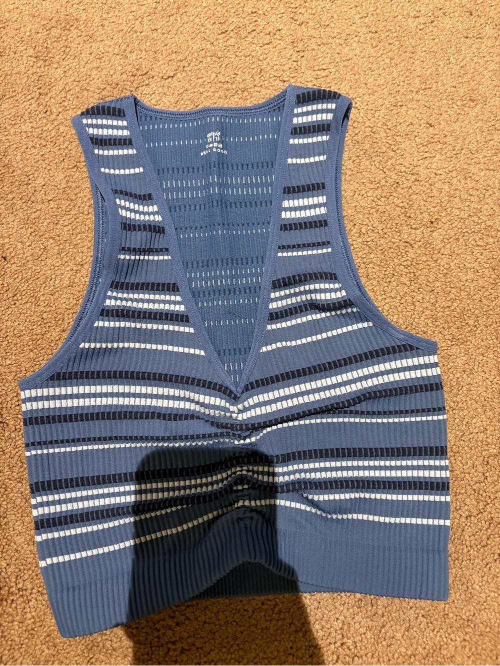 aerie Blue Striped Ribbed V-Neck Crop Tank size xs